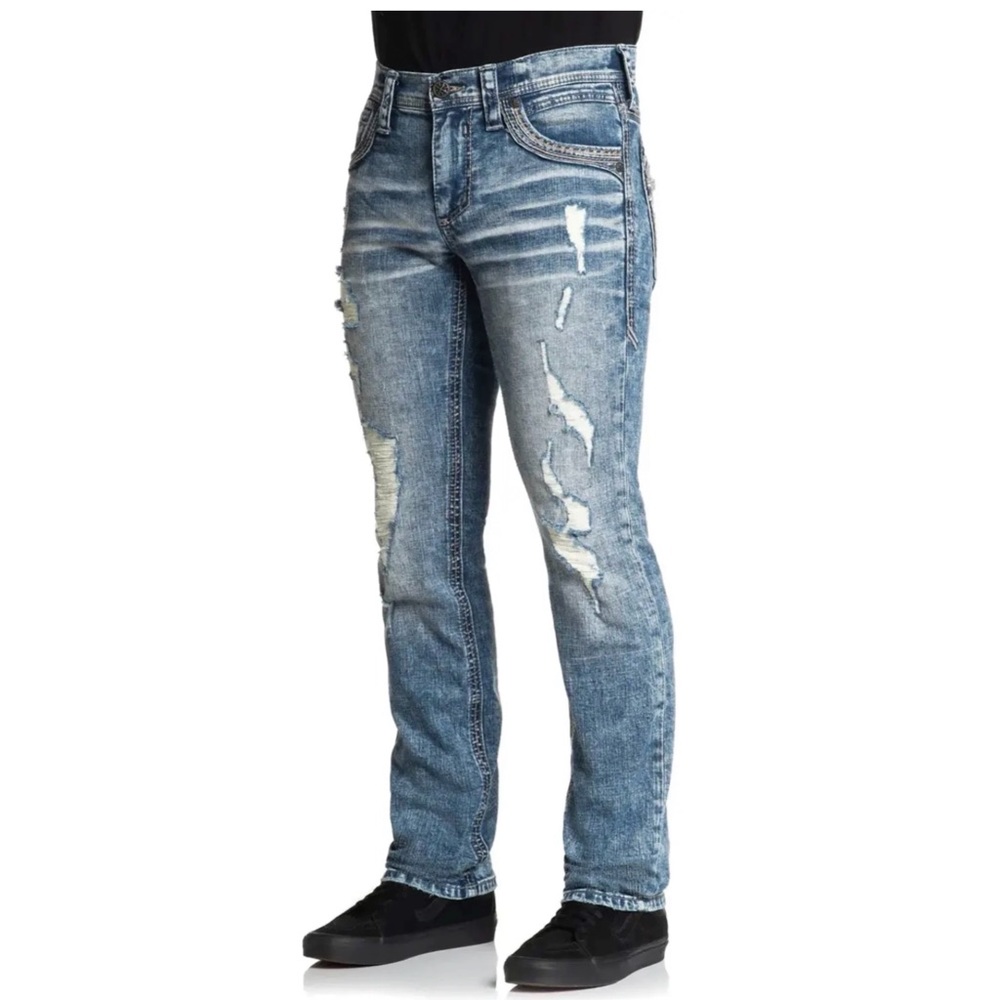 Affliction Men's Denim Jeans Gage Peak Groves Embroidered Blue $135 - Picture 9 of 9